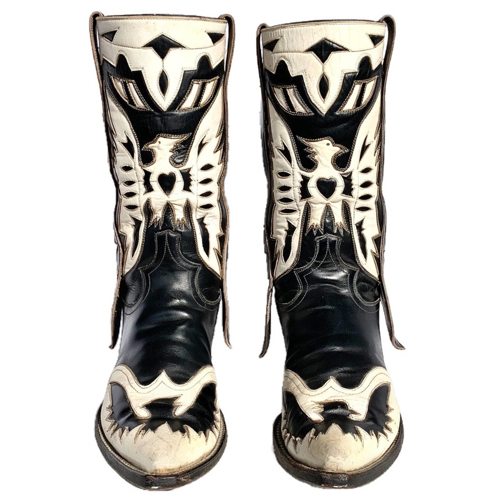 SOLD Vintage Handmade Austin Hall Like Eagle Black Cowboy Western Boots - Picture 2 of 4